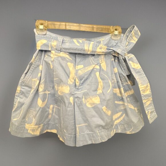 Light Blue & White High-Rise Pleated Shorts with Tie Belt, Size 4, 2 Pockets, Co - Picture 6 of 11